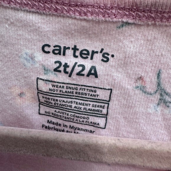 Carter's 2T Girls Pink/Purple Floral Short Sleeve Pajama Top - Picture 3 of 4